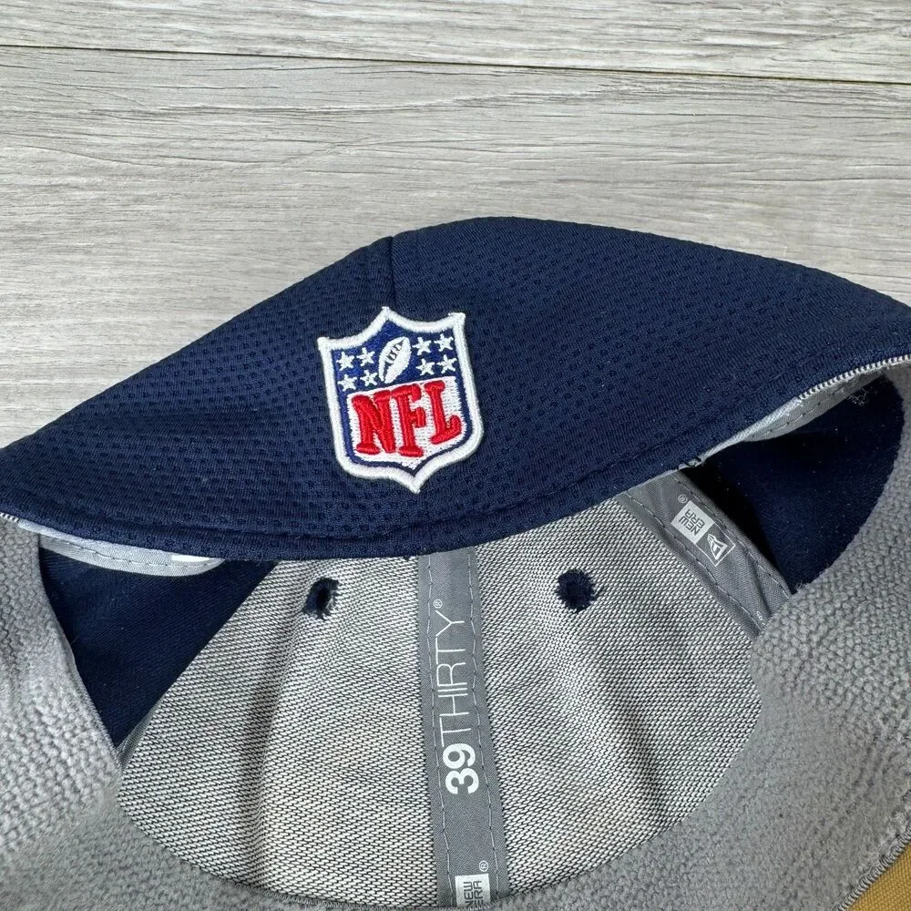 New Era 39Thirty Los Angeles Rams Cap Mens S-M Navy Blue Beige Mesh Fitted Hat